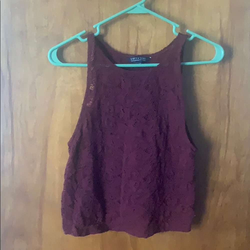 Burgundy lace crop top